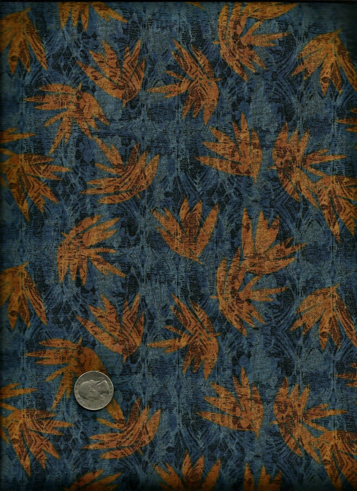Estampa de folha "Origens" marrom escuro e marrom em tecido azul e preto por Henry Glass - Imagem 1 de 1