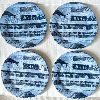 Tommy Bahama Melamine Lunch Salad Plate set of 4 blue Tropical RELAX 8” - Image 1 of 2