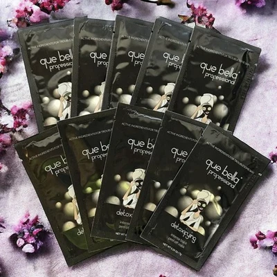 (10) LOTE de mascarilla de carbón desintoxicante profesional Que Bella 0,24 OZ cada paquete Foto 1 de 3