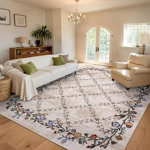Alfombra de salón 5x7 lavable antideslizante alfombra pelo bajo resistente a manchas... - Imagen 1 de 6