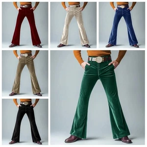 Hombres Terciopelo Acampanado Pantalones Traje Pantalones Retro Disco Disfraz Delgado Informal Formal - Imagen 1 de 16
