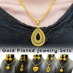 Dubai vergoldete Schmucksets für Frauen indische Braut Halskette Ohrringe Sets  - Bild 1 von 27