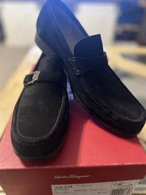 LNWB Salvatore Ferragamo “ADAM” Nero Buck Black Suede Dress Loafers Men 9EE Mint - Image 1 of 4