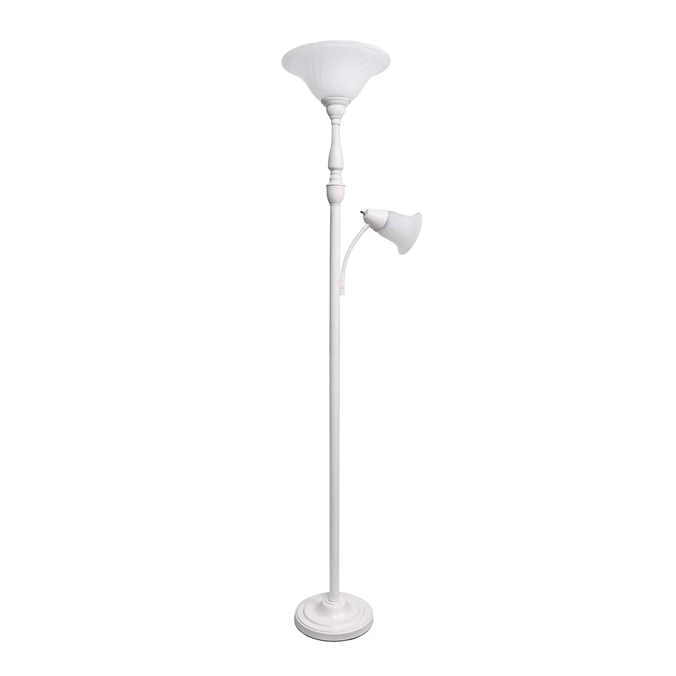 Elegant Designs Lf2003-wht 2 Light Mother Daughter White Marble Glass Floor Lamp