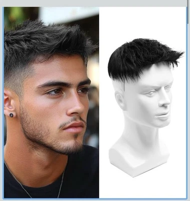 Peruca masculina reta curta sem costura 100% cabelo humano real completa peças de toupee - Imagem 1 de 4