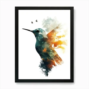 Hummingbird Art Print Framed Wall Art Poster Canvas Print Picture - Picture 1 of 4