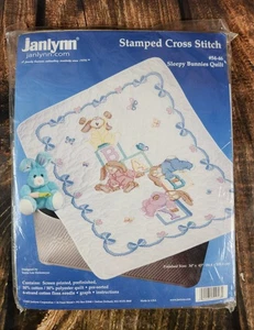 1992 JANLYNN Printed Cross Stitch Kit SLEEPY BUNNIES QUILT #54-46 New Sealed - Picture 1 of 7
