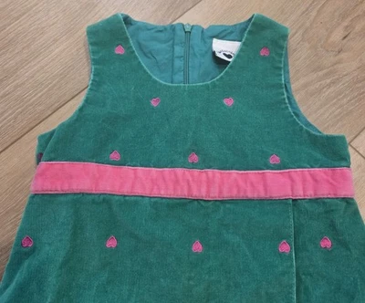 Girls Hartstrings Green Corduroy Pink Embroidered Hearts Jumper Dress size 5 - Image 1 of 4