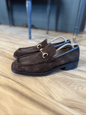 Mocasines Gucci Para Hombres Marrón Oscuro Chocolate Gamuza Dorado Mordida de Caballo Hebilla Talla 10 Foto 1 de 4