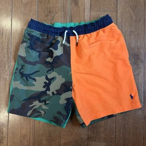 NWOT Boys Polo Ralph Lauren ColorBlock Camouflage Orange Swim Trunks L (14-16) - Picture 1 of 10