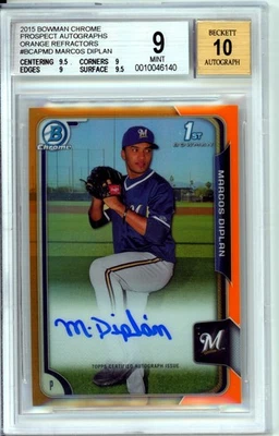 2015 Bowman Chrome Auto Orange Refractors /25 #BCAPMD Marcos Diplan BGS 9 - Image 1 of 2