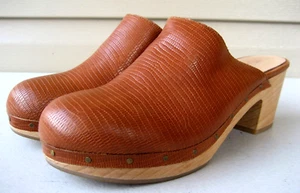 Madewell Clog Heels Embossed Leather brown Sz 8 Excellent - Picture 1 of 14