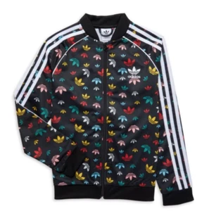 ADIDAS 3 Stripe Trefoil Logos Zip Track Jacket Girls M 10/12 Black Multi Colors - Picture 1 of 6