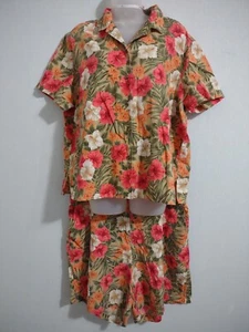 Jones New York Size XL /16 2 Piece Oufit Top Short Set Floral Linen Cotton - - - Picture 1 of 11