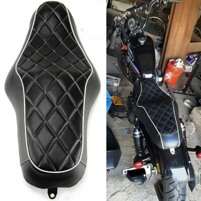 Driver & Passenger Leather Two Up Seat Black for Harley Sportster XL 883 1200 48 - Image 1 of 4