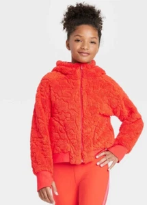 Girls' Faux Shearling Full Zip Hoodie - All in Motion Red XS 4/5 - Picture 1 of 5