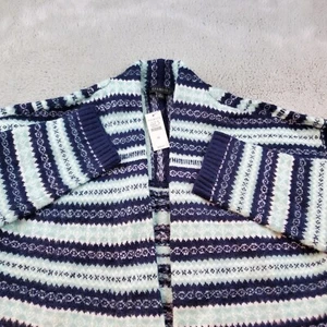 Talbots Open Front Cardigan Duster Womens M Blue Long Sleeve Fair Isle Sweater - Picture 1 of 8