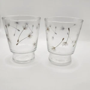 Set 2 bicchieri da succo con piedistallo semi di tarassaco oro soffiato a vento Libbey usati in ottime condizioni - Foto 1 di 5