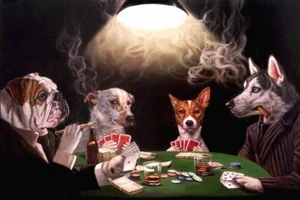 Póster de The Bluff - Lucia Heffernan impresión artística perros jugando al póker perro apuesta 16x24 - Imagen 1 de 1