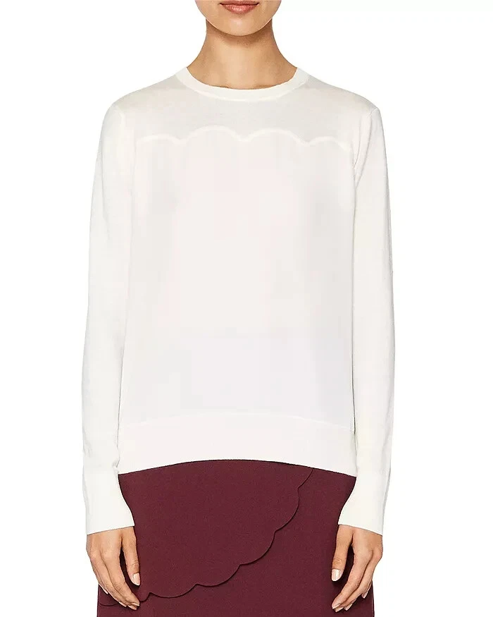 Suéter festoneado para mujer Ted Baker mezcla de seda marfil pulga tejido-detalle 0 EE. UU. 2 Foto 1 de 4