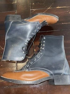 VTG Laredo USA Cowboy Boots Roper Style Lace-Up Leather Kiltie 4.5 M Twotone - Picture 1 of 5