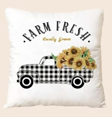 New Two Farm Fresh Plaid Truck Throw Pillow Covers 18x18 inch for Sofa Couch - Image 1 of 2