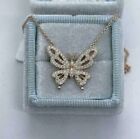 2ct Round Lab Created Diamond Butterfly Pendent 14k  Rose Gold Plated Silver