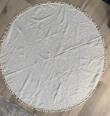 Natural 100% Linen 59.06" Round Lightweight Tablecloth with Tassles NEW - Image 1 of 4