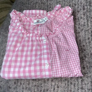 Vineyard Vines Girls Pink Gingham Casual Short Sleeve Button Down Top Size 12 - Picture 1 of 9