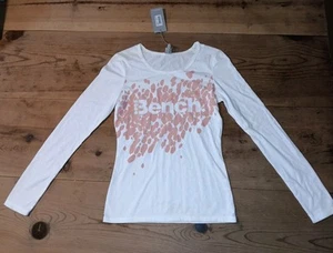 Bench Urban Wear Womens S Long Sleeve T-Shirt Tee Spellout White Pink Logo NWT - Picture 1 of 8
