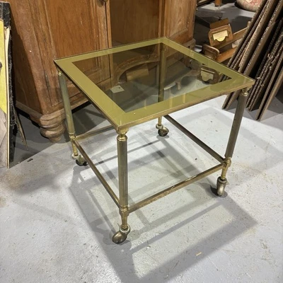 Vintage Brass Glass Side Coffee Table Modernist Italian French Hollywood - Image 1 of 4