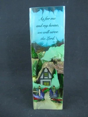 Candelabro de vidrio pintado a mano Joan Baker vintage cita bíblica Jos 24:15 10" Foto 1 de 4