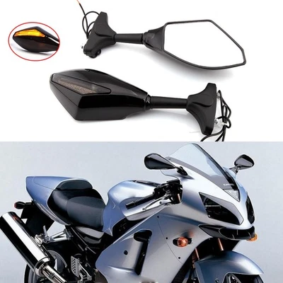 Espejos retrovisores laterales negros brillantes + intermitente LED para Kawasaki ZX12R 2000-2006 Foto 1 de 4