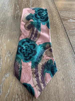 Винтажный галстук Oscar de la Renta с цветочным принтом бирюзовый розовый акварель абстрактный принт - Изображение 1 из 4