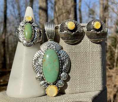 RMT Pollack Roderick Tenorio Silver Pendant Earrings 14k Gold Ring Sz 6 Set - Image 1 of 4