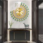 Elegant Metal Crystal Peacock Wall Clock Silent Movement Luxury Art Decor