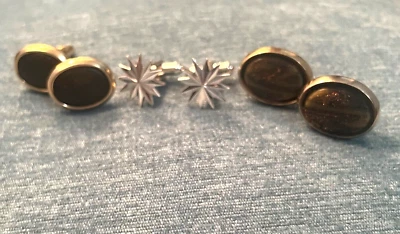 Lot of 3 Vintage Hickok-USA Cufflinks  2 Oval - Gold Tone & 1 Starburst Silver - Image 1 of 4