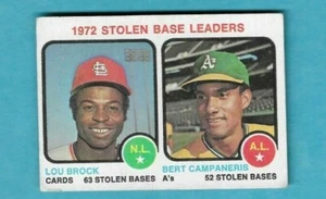 1973 TOPPS #64 LOU BROCK ST. LOUIS CARDINALS BERT CAMPANERIS A'S STOLEN BASE VG - Picture 1 of 2