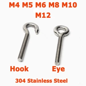 1/5/10Pcs 304 Stainless Steel Screw Hook & Eye Loop Cup Ring M4 M5 M6 M8 M10 M12 - Picture 1 of 9