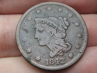 Centavo grande cabello trenzado 1842 - fecha grande, detalles finos/en muy buen estado Foto 1 de 3