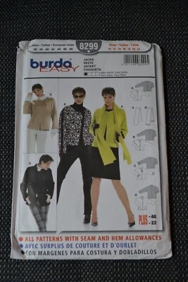 Burda 8299 sewing pattern, womens jacket and scarf, size 10-22 - Image 1 of 3
