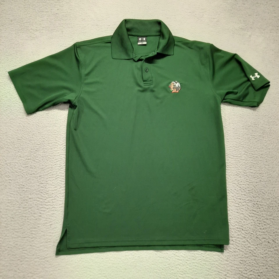 Under Armour Fighting Sioux Hawks UND Polo Shirt Mens Small North Dakota Green - Image 1 of 4