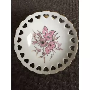 Plato de baratija de porcelana de encaje corazón reticulado floral alemán Reutter Porzellan - Imagen 1 de 9