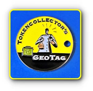 Geocoin Tokencollector's Geotag Mad Scientist Icon Polished Nickel Unactivated - Picture 1 of 2
