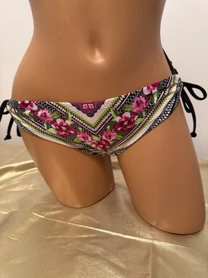 NWT Mossimo Side Tie String Bikini Bottom Hipster Black Floral Geo Size Small - Image 1 of 4