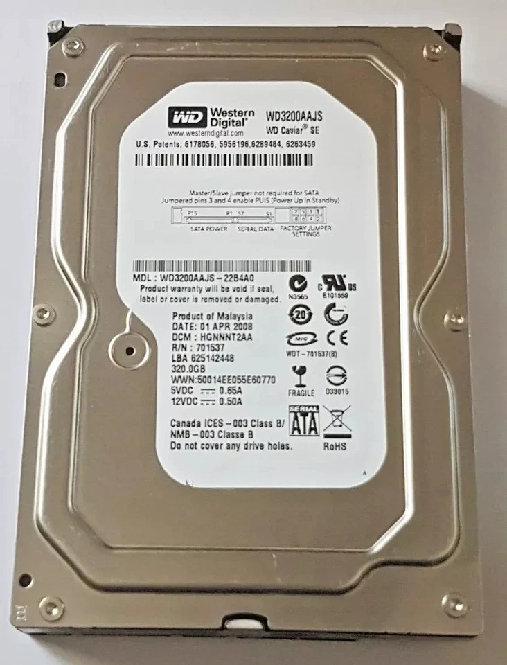320 GB SATA Western Digital WD3200AAJS-22B4A0 7200rpm 8MB HDD 3.5 " Hard Disk - Image 1 of 1
