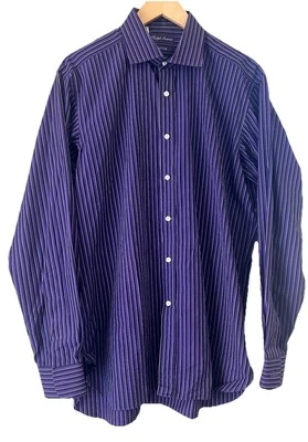 Ralph Lauren Purple Label Dress Shirt Stripe Mens Size 16 Italy 140/2 Ply - Image 1 of 4