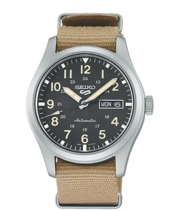 Reloj deportivo Seiko 5 para caballero esfera negra y correa caqui SRPG35K1 - Imagen 1 de 7