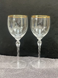 Two (2) Lenox Monroe Gold Rimmed Crystal Wine Glasses. 8 1/2” Tall - Picture 1 of 3