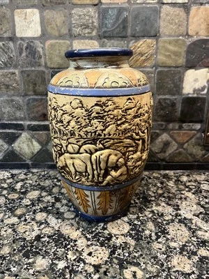 ANTIGUO JARRÓN ORNAMENTAL FLORAL RELIEVE TALLADO CERÁMICA JAPONESA DE PRINCIPIOS DEL SIGLO XIX 9,5""H Foto 1 de 4